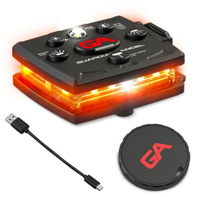 Guardian Angel Micro Series Safety Lights, Beacon Device (Orange Front & Orange Rear) | Rechargeable, Magnetic, Hands-Free Wearable LED Light for Dog Walking, Cycling, Hiking & Camping