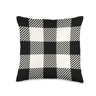 Cream and Black Buffalo Check Plaid Ivory Large Pattern Throw Pillow