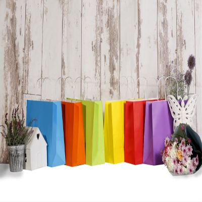 Matissa Pack of 6 Horizontal Paper Gift Bags Plain Color 12" x 10" x 4" (32 x 25 x 11 cm) (Rainbow)