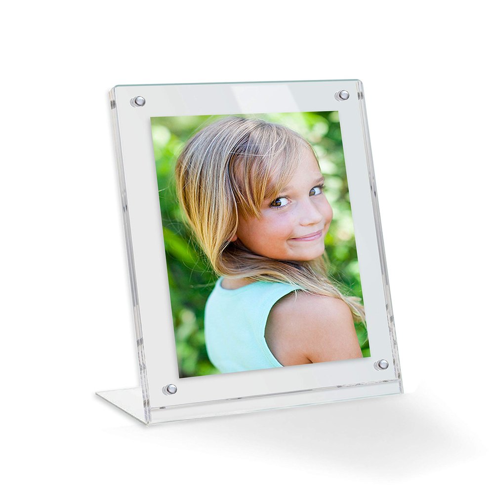 10x13 Acrylic Floating Picture Frame - Table Stand with Chrome Magnetic Front Cover to Easily Change Photos - Made in The USA