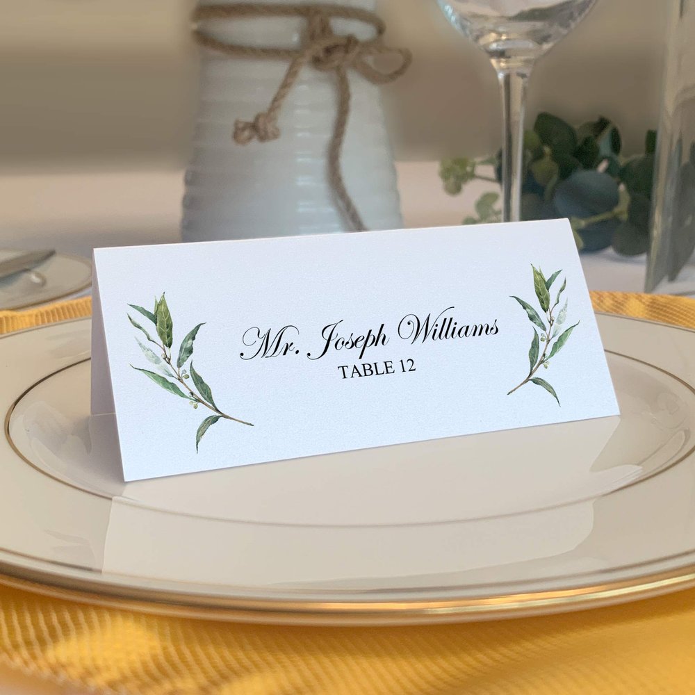 Laurel Wreath and Greenery Corner Printable Place Cards, Set of 150 (25 Sheets), Laser & Inkjet Printers - Wedding, Party, Dinner, and Special Events - Made in the USA