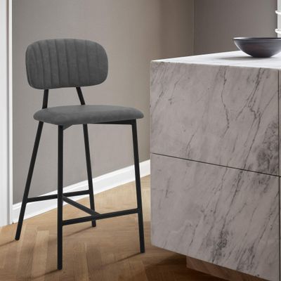 Armen Living Rococo 26" Modern Faux Leather and Metal Counter Height Bar Stool