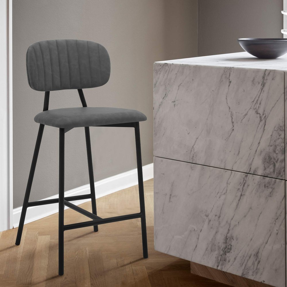 Armen Living Rococo 26" Modern Faux Leather and Metal Counter Height Bar Stool