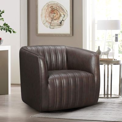 Aries Leather Swivel Barrel Chair