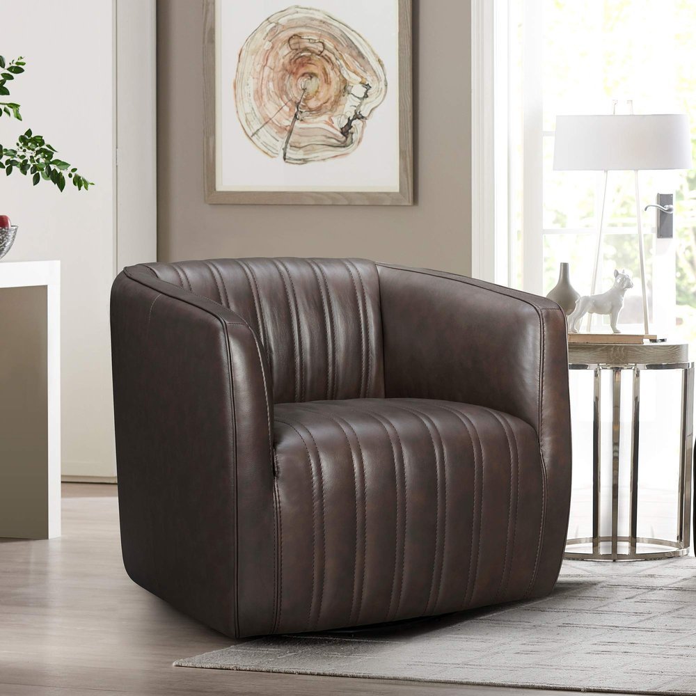 Aries Leather Swivel Barrel Chair