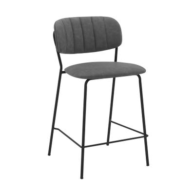 Armen Living Carlo 26" Gray Faux Leather and Black Metal Counter Height Bar Stool
