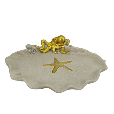 YHHRESINKING Resin Octopus Mother and Baby Tray, Beach Bathroom Accessory,Ocean Theme Octopus Family Bathroom Decor,Coastal Decor (Loyal Gold)