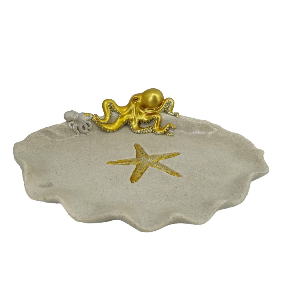 YHHRESINKING Resin Octopus Mother and Baby Tray, Beach Bathroom Accessory,Ocean Theme Octopus Family Bathroom Decor,Coastal Decor (Loyal Gold)