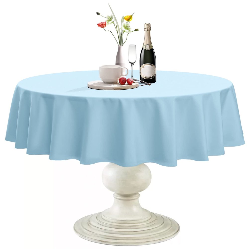 Softalker Round Tablecloth, Waterproof & Stain Resistant Table Cloth Wrinkle Free Fabric Washable 210GSM Polyester Table Cover for Spring/Party/Outdoor - 70 inch,Baby Blue