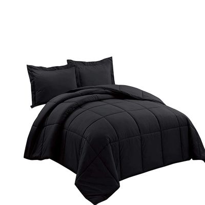 All Season Alternative Comforter Oversized King Size 100% Cotton,500 GSM,Winter Warm,Ultra Soft Fluffy,Insert with Corner Tabs,Box Stitched Comforter with 2 Pillow Shams(3 Pcs | Black)
