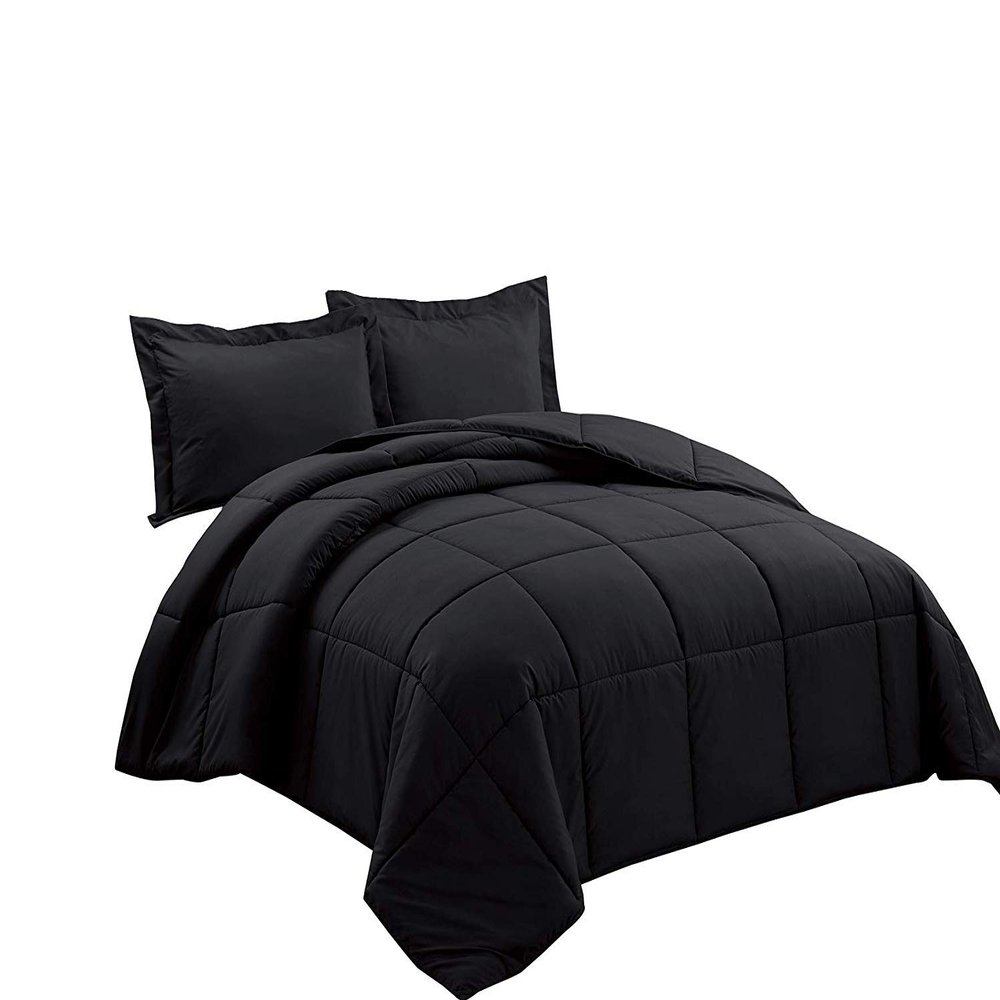All Season Alternative Comforter Oversized King Size 100% Cotton,500 GSM,Winter Warm,Ultra Soft Fluffy,Insert with Corner Tabs,Box Stitched Comforter with 2 Pillow Shams(3 Pcs | Black)