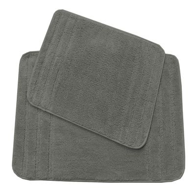 All American Collection Rectangular Non Slip Plush Shaggy Water Absorbent Accent Rug Bathroom Bathtub Microfiber 2 PC Bath Mat Set (Grey)
