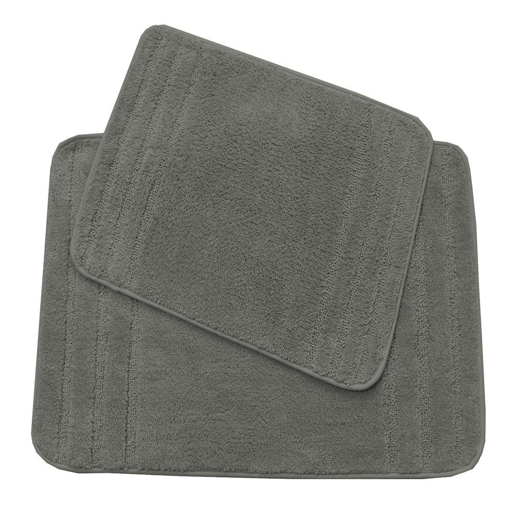 All American Collection Rectangular Non Slip Plush Shaggy Water Absorbent Accent Rug Bathroom Bathtub Microfiber 2 PC Bath Mat Set (Grey)