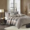 Madison Park Ridge Duvet Set - Cabin Lodge Plaid Herringbone Design, Button Accent, All Season Bedding Cover for Comforter, Matching Shams, Embroidered Decorative Pillow, Full/Queen Neutral 6 Piece view 1