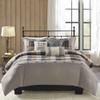 Madison Park Ridge Duvet Set - Cabin Lodge Plaid Herringbone Design, Button Accent, All Season Bedding Cover for Comforter, Matching Shams, Embroidered Decorative Pillow, Full/Queen Neutral 6 Piece view 2