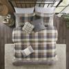 Madison Park Ridge Duvet Set - Cabin Lodge Plaid Herringbone Design, Button Accent, All Season Bedding Cover for Comforter, Matching Shams, Embroidered Decorative Pillow, Full/Queen Neutral 6 Piece view 3