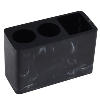 English: Resin Marble Texture Toothbrush Holder Stand - Black Bathroom Countertop Organizer for Toothpaste and Toiletries