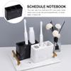 English: Resin Marble Texture Toothbrush Holder Stand - Black Bathroom Countertop Organizer for Toothpaste and Toiletries view 4