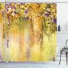 Ambesonne Flower Shower Curtain, Abstract Herbs Alternative Medicine Blossoms Ivy Back Florets Shrubs Design, Cloth Fabric Bathroom Decor Set with Hooks, 69" W x 84" L, Mustard Purple view 1