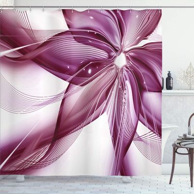 Ambesonne Abstract Shower Curtain, Geometrical Smoke Like Striped Huge Flower Floral Design Work of Art, Cloth Fabric Bathroom Decor Set with Hooks, 69" W x 84" L, Pale Purple