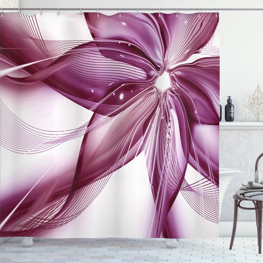 Ambesonne Abstract Shower Curtain, Geometrical Smoke Like Striped Huge Flower Floral Design Work of Art, Cloth Fabric Bathroom Decor Set with Hooks, 69" W x 84" L, Pale Purple