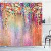Ambesonne Flower Shower Curtain, Abstract Herbs Alternative Medicine Blossoms Ivy Back Florets Shrubs Design, Cloth Fabric Bathroom Decor Set with Hooks, 69" W x 75" L, Peach Fuchsia view 1
