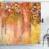 Ambesonne Flower Shower Curtain, Abstract Herbs Alternative Medicine Blossoms Ivy Back Florets Shrubs Design, Cloth Fabric Bathroom Decor Set with Hooks, 69" W x 84" L, Violet Marigold view 1