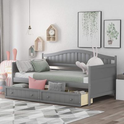 P PURLOVE Wood Daybed with Drawers Twin Size Daybed Twin Bed Frame for Kids/Adults,Sofa Bed for Bedroom Living Room