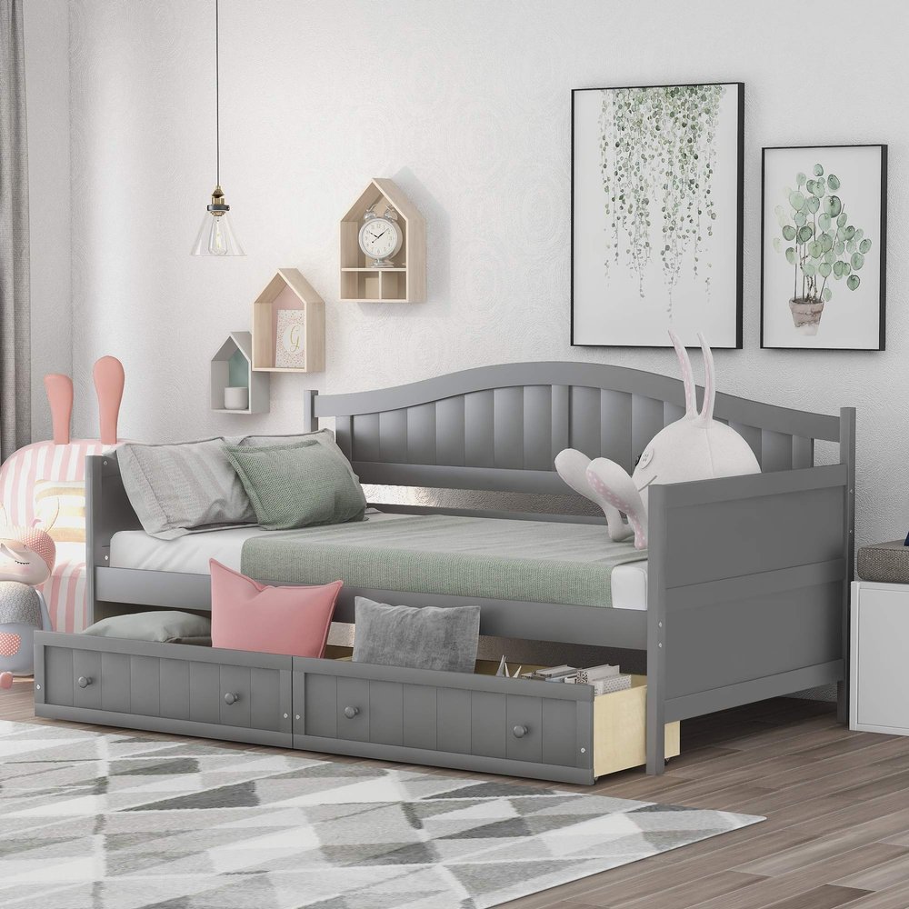 P PURLOVE Wood Daybed with Drawers Twin Size Daybed Twin Bed Frame for Kids/Adults,Sofa Bed for Bedroom Living Room