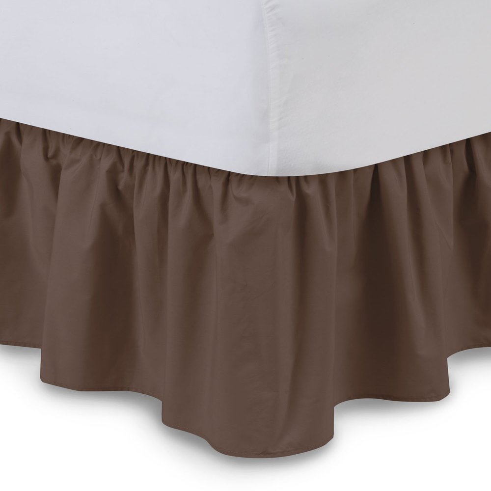 Bed Skirt - Ruffled Bed Skirt (California King, Chocolate) 12 Inch Drop Dust Ruffle with Platform, 100% Cotton 800 Thread Count Fabric - Dust Ruffle Bedskirt for Easy Fitting and Easy Care