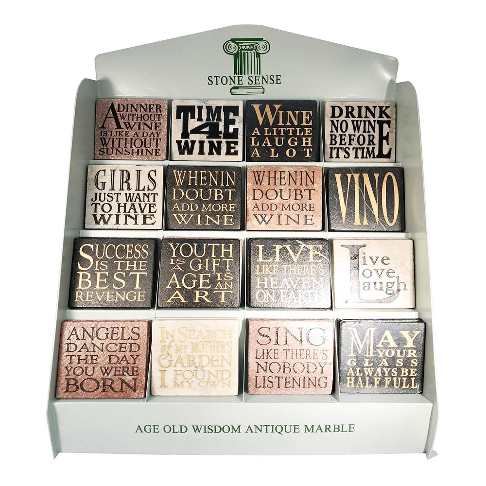 Blue Sky Ceramic Stone Sense 16 Best Sayings (48 Pc) Asst (3 Ea of 16 Styles) with Display