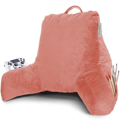 Clara Clark Reading Pillow with Shredded Memory Foam for Sitting Up in Bed and Couch, Back and Arms Adjustable Support for Adults & Teens Backrest Pillows for Reading, with Washable Cover Misty Rose