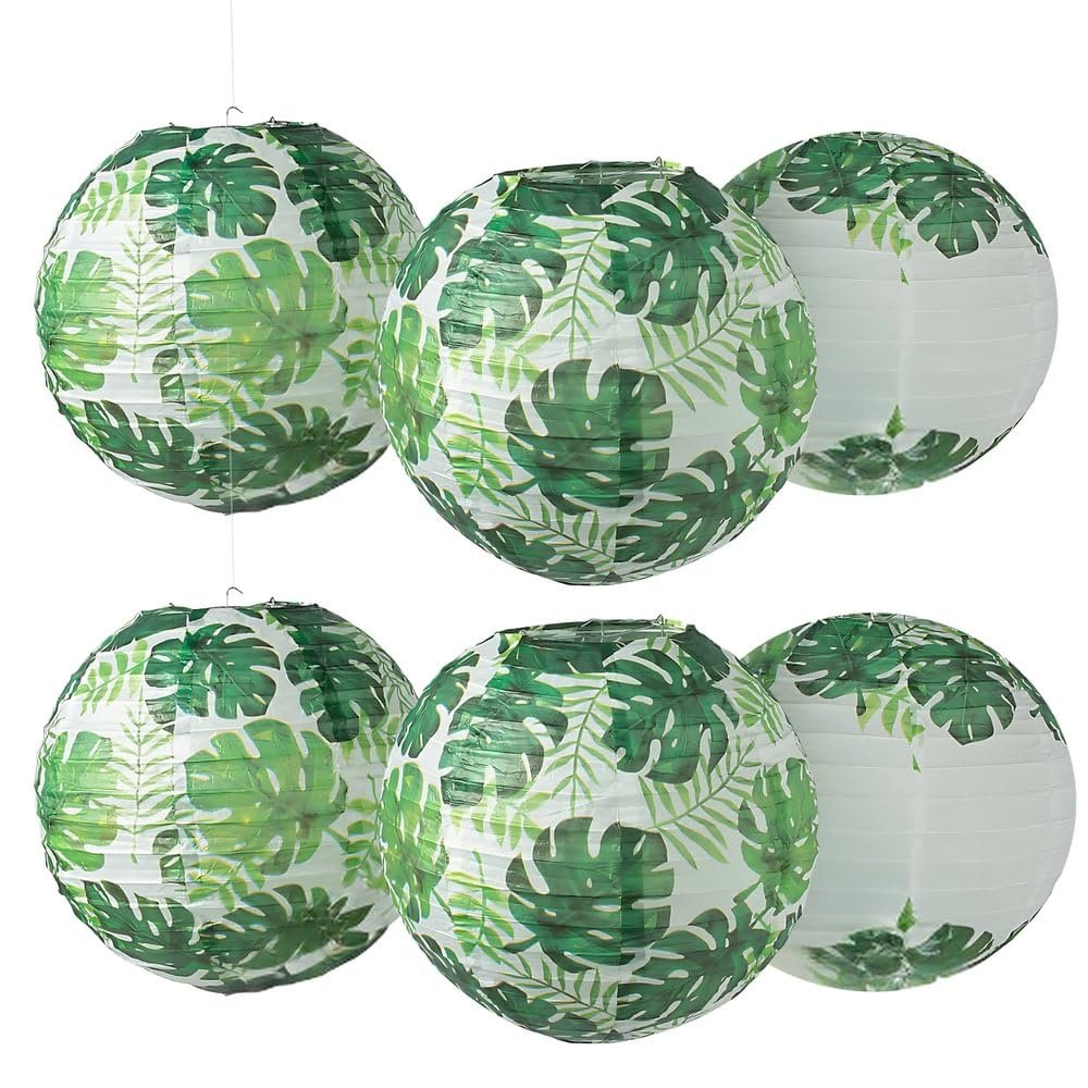 Palm Leaf Hanging Paper Lanterns - Party Decor - 6 Pieces
