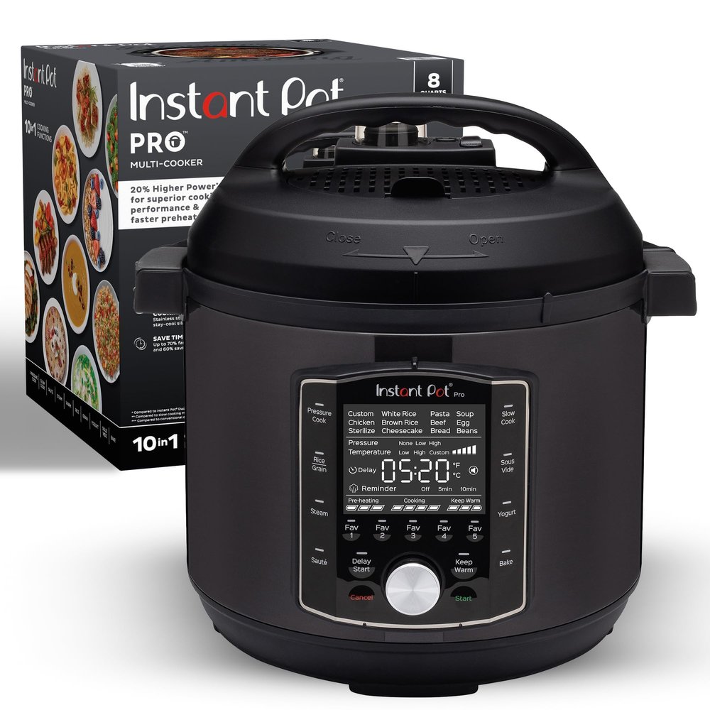 Instant Pot Pro (8 QT) 10-in-1 Pressure Cooker, Slow Cooker, Rice/Grain Cooker, Steamer, Saut, Sous Vide, Yogurt Maker, Sterilizer, and Warmer, Includes App with Over 800 Recipes, Black