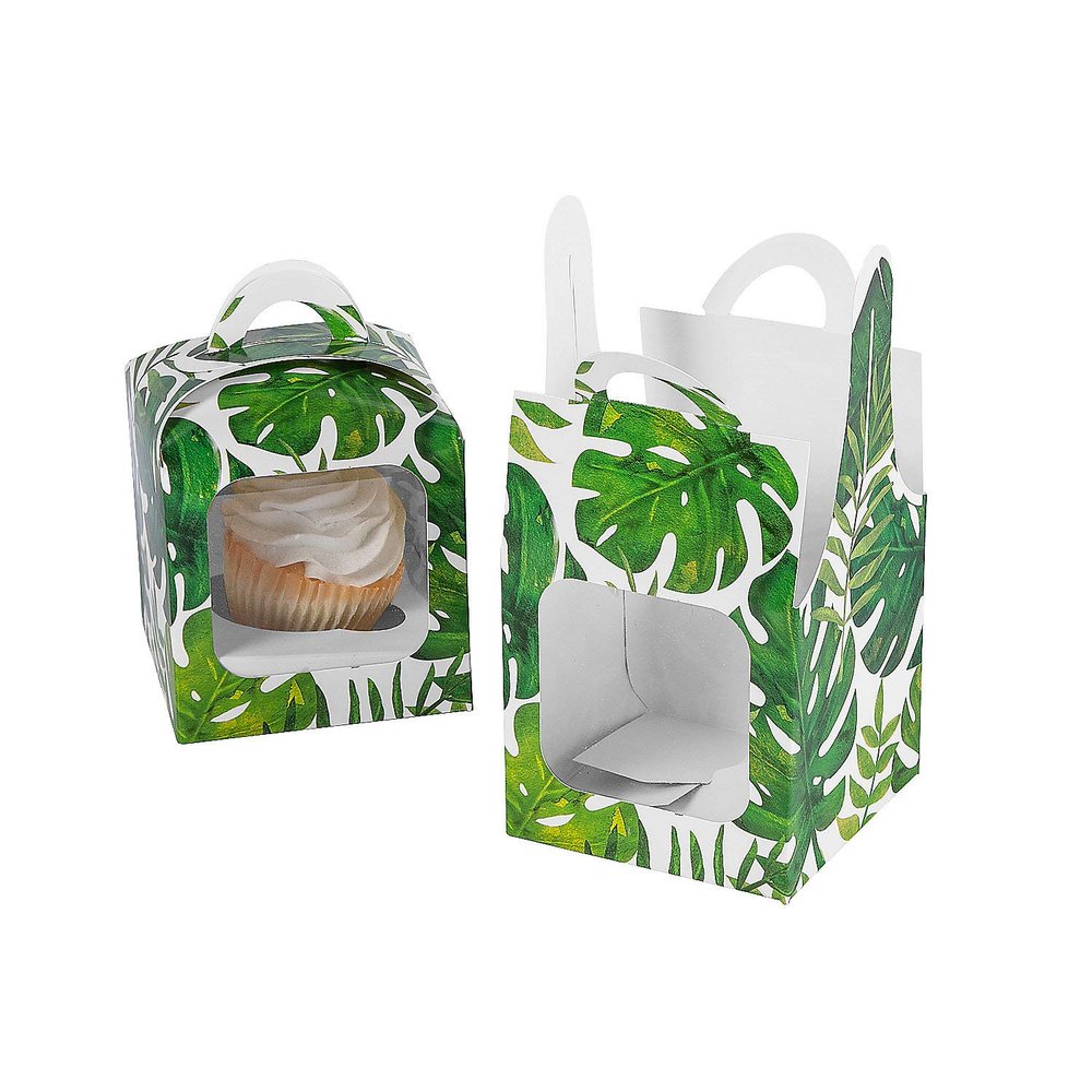 Fun Express Palm Leaf Cupcake Box with Handle  Eco-Friendly Sturdy Cupcake Boxes for Treats Gifts and Party Favors  Perfect for Birthdays Showers Weddings and Special Occasions  12 Pieces