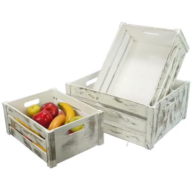 Admired By Nature Wooden Crates Storage Container, Big Rustic White Set of 3, Farmhouse Style Decorative Baskets for Home Decor, Rustic Decor, Nesting Stackable Organizers, Distressed Wood Crates