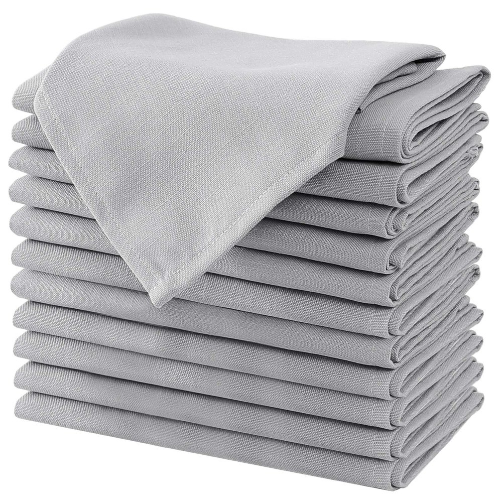 H.VERSAILTEX Cloth Napkins Set of 12 (18" X 18") Linen Textured Dinner Napkins Waterproof Extra Soft Thick Durable Reusable Napkins with Hemmed Edges for Dinners, Weddings and Everyday Use, Grey