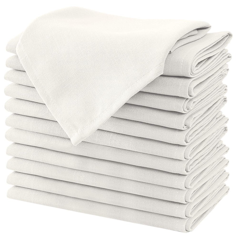 H.VERSAILTEX Cloth Napkins Set of 12 (18" X 18") Linen Textured Dinner Napkins Waterproof Extra Soft Thick Durable Reusable Napkins with Hemmed Edges for Dinners, Weddings and Everyday Use, Ivory