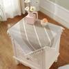 HPX HOME 2pcs Brown Linen Small Tablecloth Boho Farmhouse Bedside Square Table Cover Stitching Tassel Washable Table Cloth for End Table Tabletop Decoration Square, 23 x 23 Inch view 1