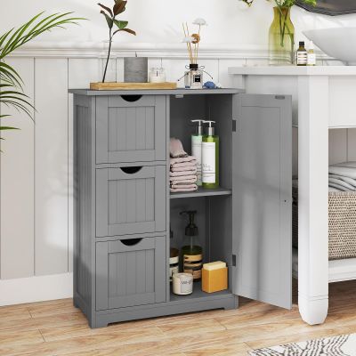 Giantex Bathroom Floor Cabinet, Wooden Storage Cabinet with 1 Door & 3 Drawer, Free Standing Entryway Cupboard, Space-Saving Cabinet