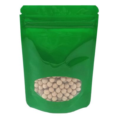 MITOB 100 Pcs Stand Up Green Mylar Bags Resealable Plastic Window Pouch