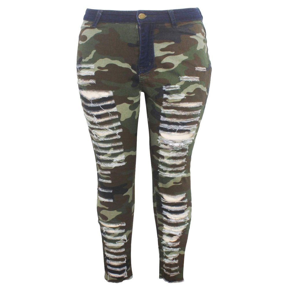 Andongnywell Women's Distressed high Waiste Camouflage Jeans with raw Edges Trousers Camo Denim Pants (Camouflage,XX-Large)