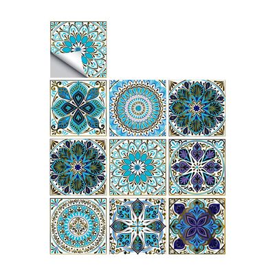 25 PCS Mandala Style Tile Sticker, 4x4 Inch(10x10cm) Traditional DIY Murals, Tile Waterproof Oil Proof Removable Decals for Bathroom & Kitchen Backsplash Oil Proof Wall Stickers (MTL-01)