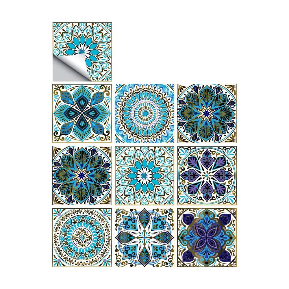 25 PCS Mandala Style Tile Sticker, 4x4 Inch(10x10cm) Traditional DIY Murals, Tile Waterproof Oil Proof Removable Decals for Bathroom & Kitchen Backsplash Oil Proof Wall Stickers (MTL-01)