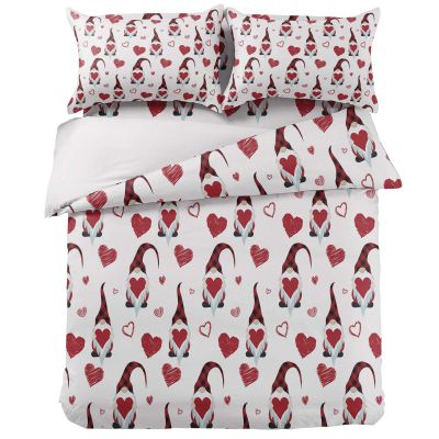 Queener Home 4 Pieces Duvet Cover Sheet Set, Valentine's Day Gnomes and Red Love Heart Bedding Sets Twin Luxury Soft Bed Quilt Cover Bedspread with Decorative Pillowcases Valentine's Day