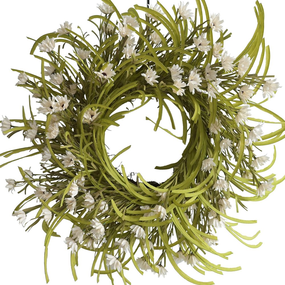 26 Inch Summer Front Door Wreath Cosmos Daisy Wreath White Cream Grapevine Wreath Wild Grass Blossom Foliage Flower on Farmhouse Wreath for Festival Celebration Christmas Party Window Home Dcor