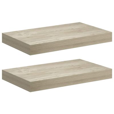 vidaXL Stylish Set of 2 Floating Wall Shelves for Display and Storage, Oak Finish Honeycomb MDF and Metal Frame, Invisible Mount, 15.7"x9.1"x1.5" Dimensions