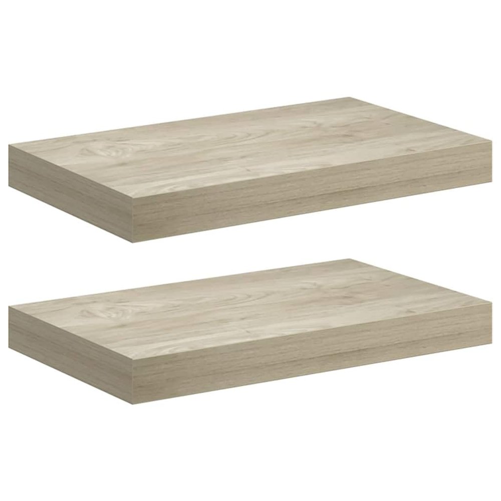 vidaXL Stylish Set of 2 Floating Wall Shelves for Display and Storage, Oak Finish Honeycomb MDF and Metal Frame, Invisible Mount, 15.7"x9.1"x1.5" Dimensions