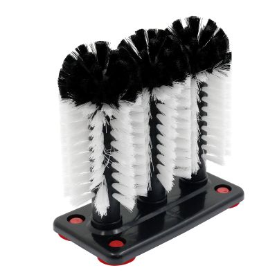 Bonsicoky Glass Washer Brush Cleaner Bristle Brush with 3 Brushe Heads & Suction Base for Beer Cup, Long Leg Cup, Red Wine Glass and More Bar Kitchen Sink Home Tools