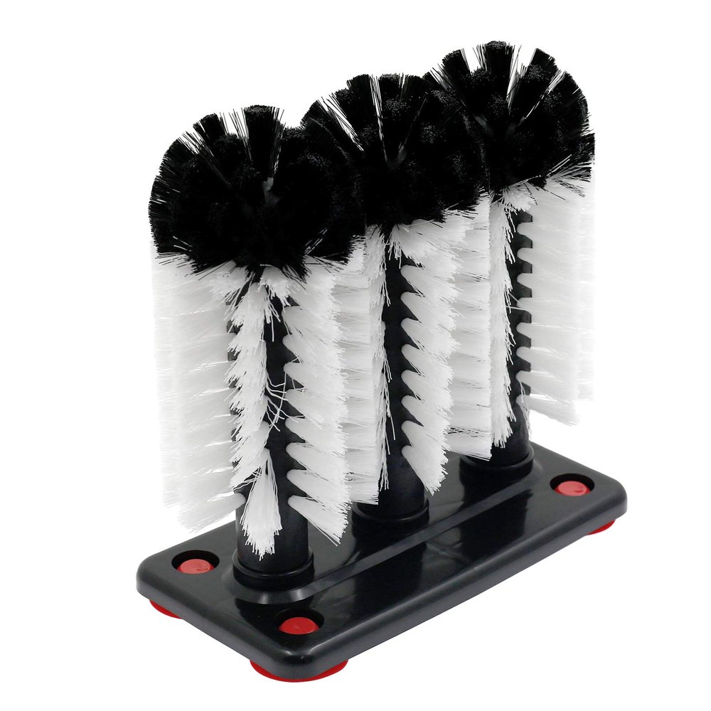 Bonsicoky Glass Washer Brush Cleaner Bristle Brush with 3 Brushe Heads & Suction Base for Beer Cup, Long Leg Cup, Red Wine Glass and More Bar Kitchen Sink Home Tools